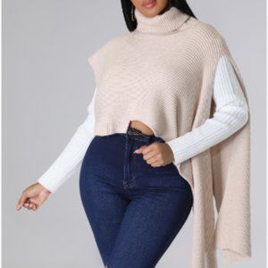 Crop Top Knit Poncho Sweater